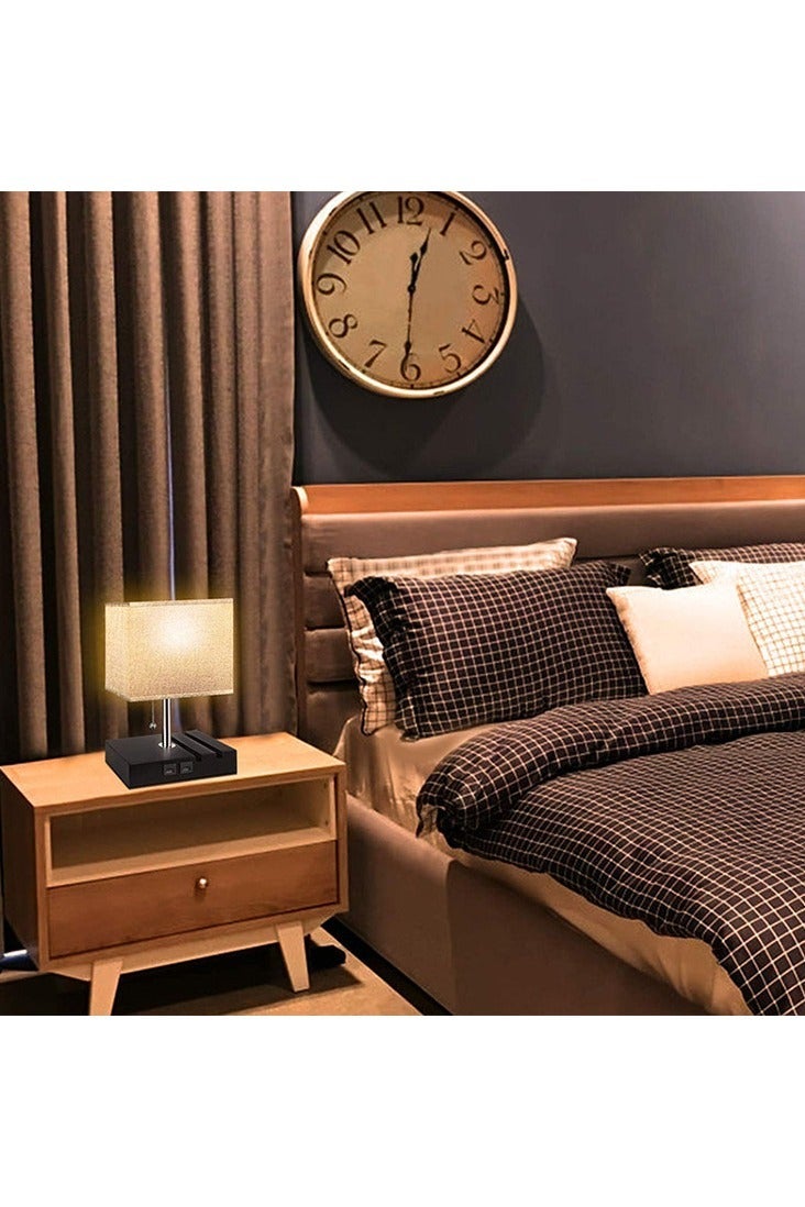 Sharpdo USB Charging Table Lamp Cloth Cover with three Color Temperatures LED Bulb Eye Protection, Chain Switch, Funky Zipper Switch with 2 USB Ports, Ideal for Bedroom Living Room Office Lighting - Image 2